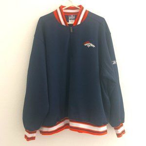 Denver Broncos NFL Reebok Jacket Mens XL Blue 1/4 Zip Pullover Lined Spell out